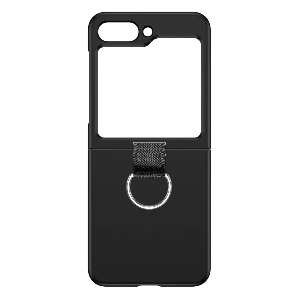 For Samsung Galaxy Z Flip5 5G Hard PC Phone Case Anti-scratch Cover with D-Shape Ring Holder - Black - 4