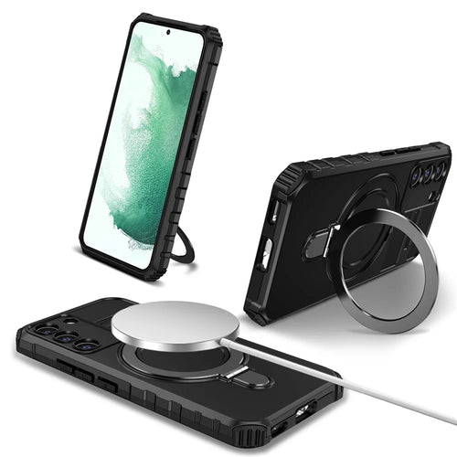 For Samsung Galaxy S22+ 5G Magnetic Phone Case Kickstand PC+TPU Anti-Scratch Cover - Black - 1