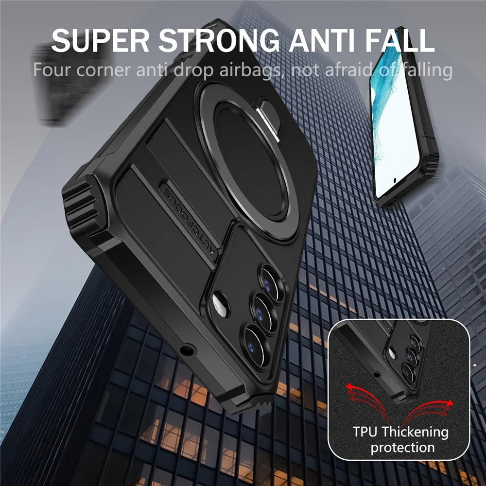 For Samsung Galaxy S22+ 5G Magnetic Phone Case Kickstand PC+TPU Anti-Scratch Cover - Black - 4