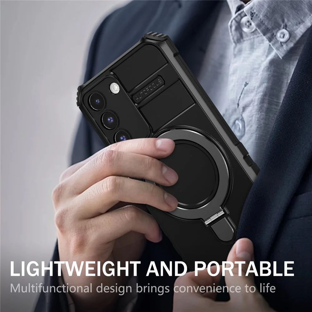 For Samsung Galaxy S22+ 5G Magnetic Phone Case Kickstand PC+TPU Anti-Scratch Cover - Black - 6