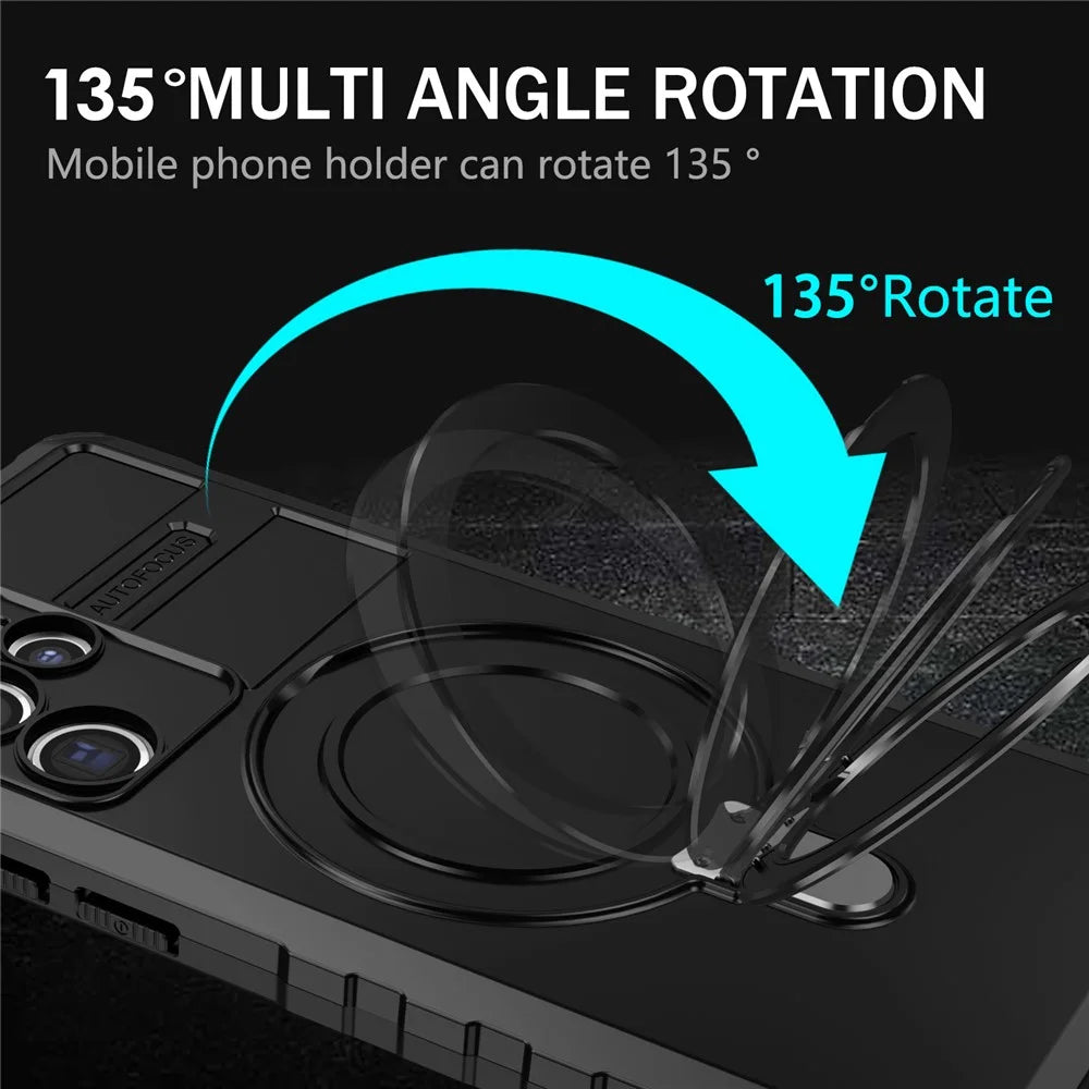 For Samsung Galaxy S22 Ultra 5G PC+TPU Shockproof Case Magnetic Phone Cover with Ring Kickstand - Black - 7