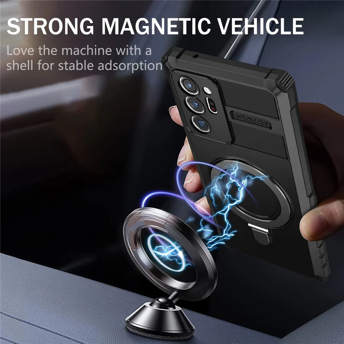 Magnetic Phone Case for Samsung Galaxy Note20 Ultra / Note20 Ultra 5G , Shockproof PC+TPU Kickstand Cover - Black - 2