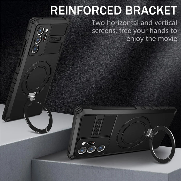Magnetic Phone Case for Samsung Galaxy Note20 Ultra / Note20 Ultra 5G , Shockproof PC+TPU Kickstand Cover - Black - 3