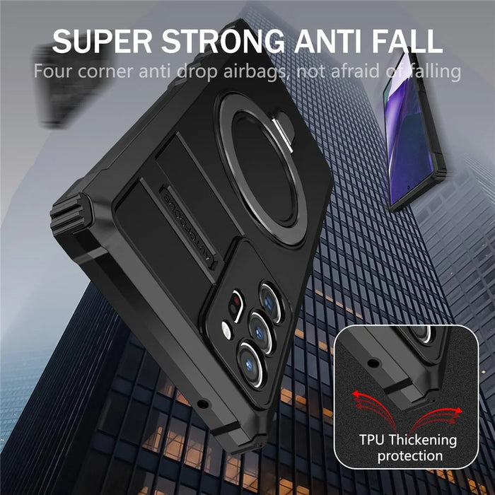 Magnetic Phone Case for Samsung Galaxy Note20 Ultra / Note20 Ultra 5G , Shockproof PC+TPU Kickstand Cover - Black - 4