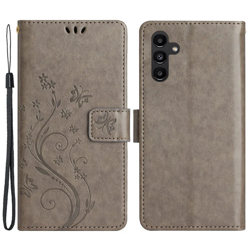 For Samsung Galaxy M54 5G / F54 5G Phone Case Imprinted Butterflies PU Leather Wallet Cover Stand with Strap - Grey - 1