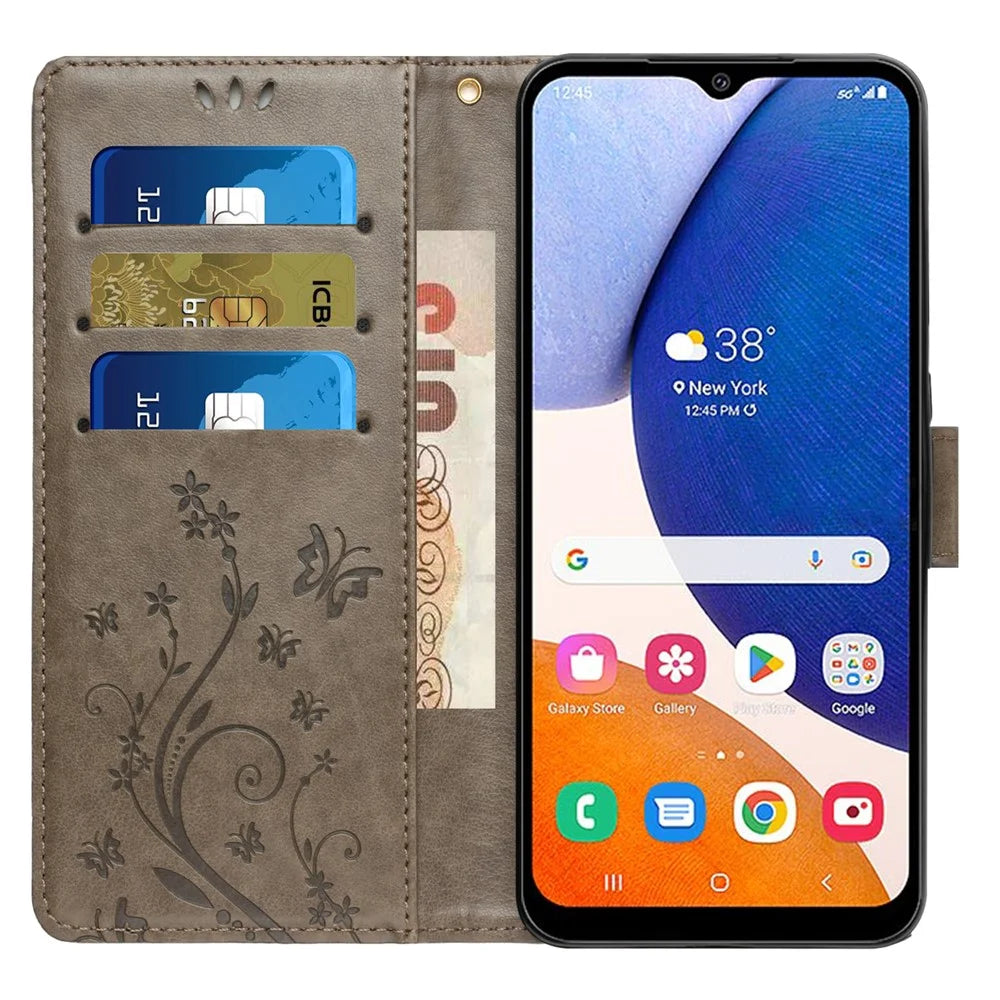 For Samsung Galaxy M54 5G / F54 5G Phone Case Imprinted Butterflies PU Leather Wallet Cover Stand with Strap - Grey - 3
