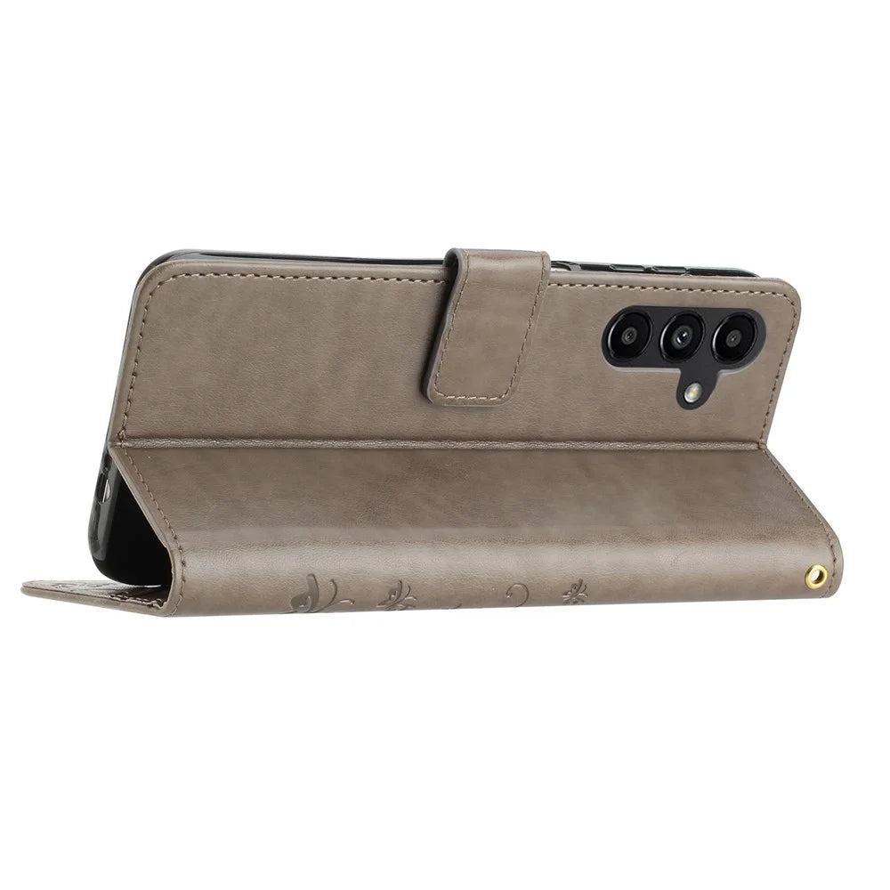 For Samsung Galaxy M54 5G / F54 5G Phone Case Imprinted Butterflies PU Leather Wallet Cover Stand with Strap - Grey - 4