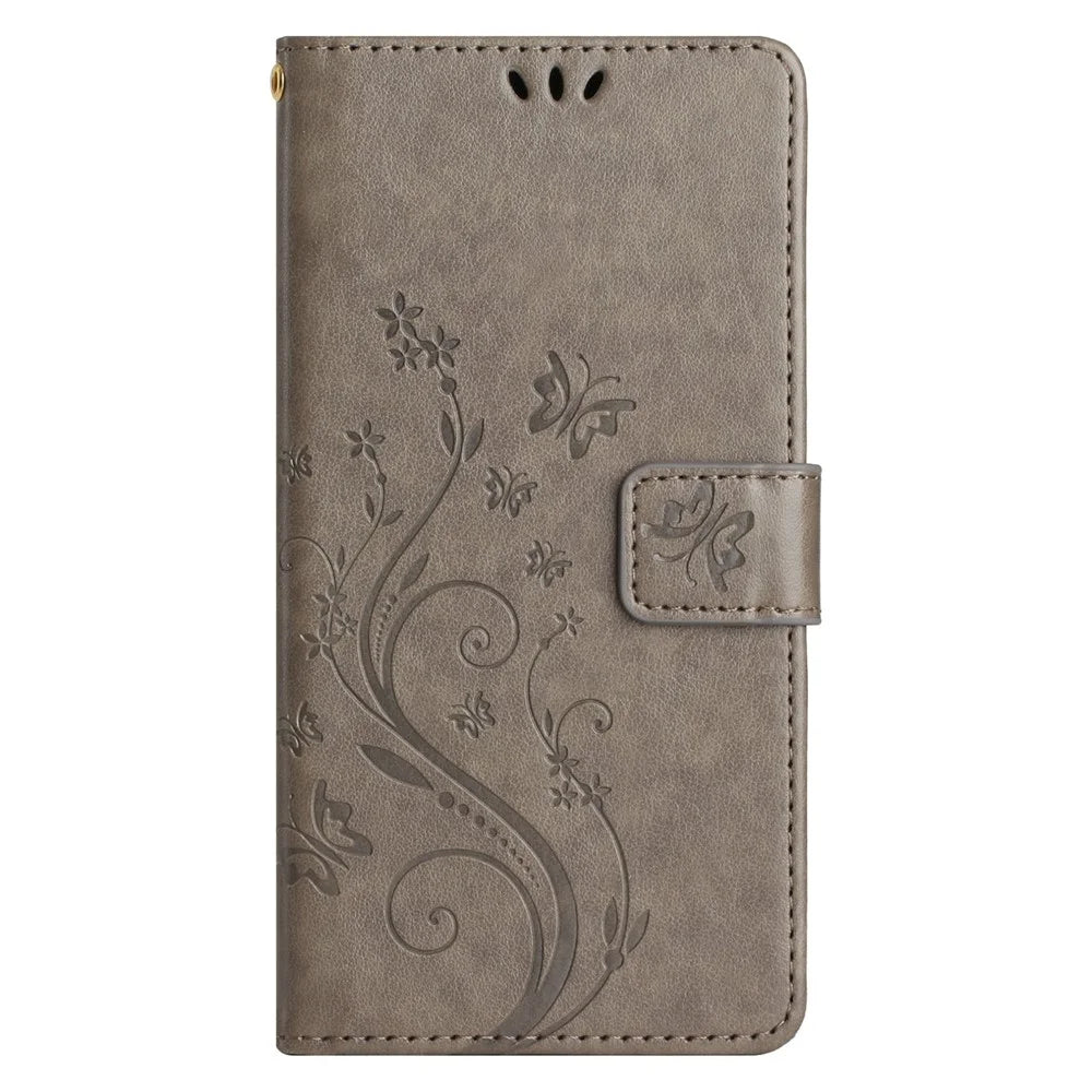 For Samsung Galaxy M54 5G / F54 5G Phone Case Imprinted Butterflies PU Leather Wallet Cover Stand with Strap - Grey - 6