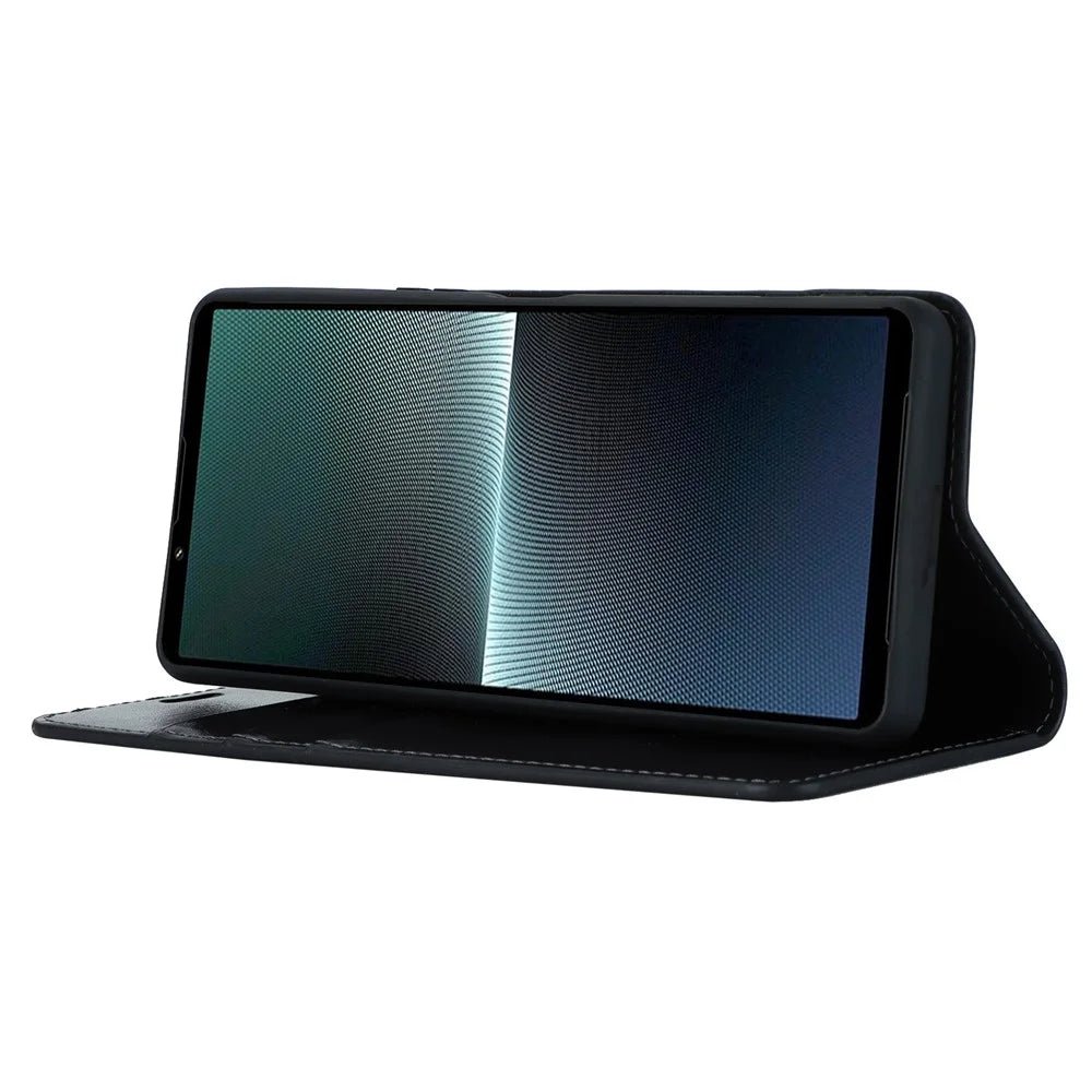 For Sony Xperia 1 V Stand Flip Wallet Crazy Horse Texture Genuine Cow Leather Cover Phone Case - Black - 3