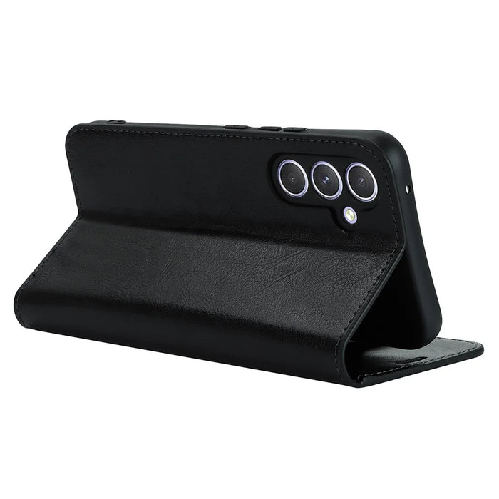 Stand Wallet for Samsung Galaxy A54 5G Crazy Horse Texture Genuine Cow Leather Cover Phone Case - Black - 3