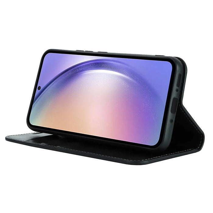 Stand Wallet for Samsung Galaxy A54 5G Crazy Horse Texture Genuine Cow Leather Cover Phone Case - Black - 4