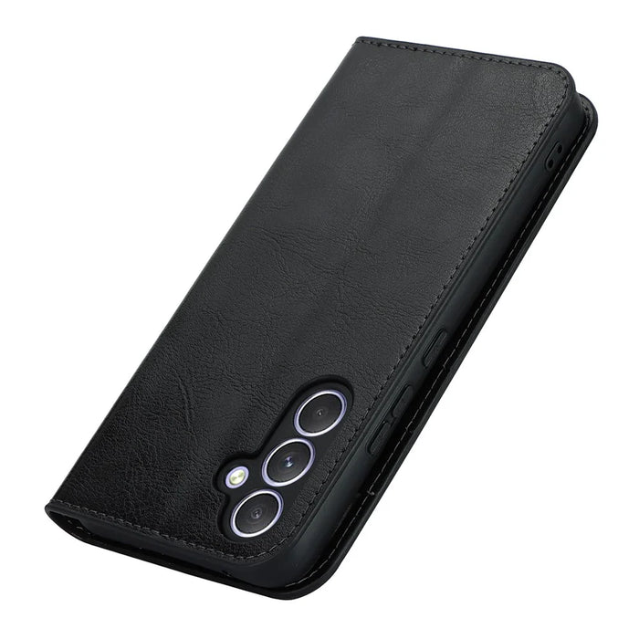 Stand Wallet for Samsung Galaxy A54 5G Crazy Horse Texture Genuine Cow Leather Cover Phone Case - Black - 5