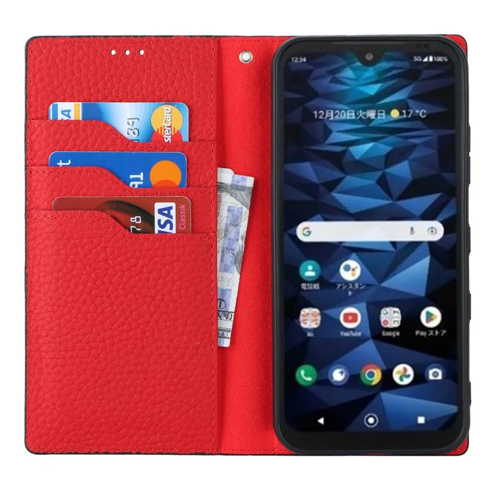 Wallet Cover for Kyocera Digno SX3 KYG02 Litchi Texture Genuine Cow Leather Phone Stand Case with Strap - Black - 2