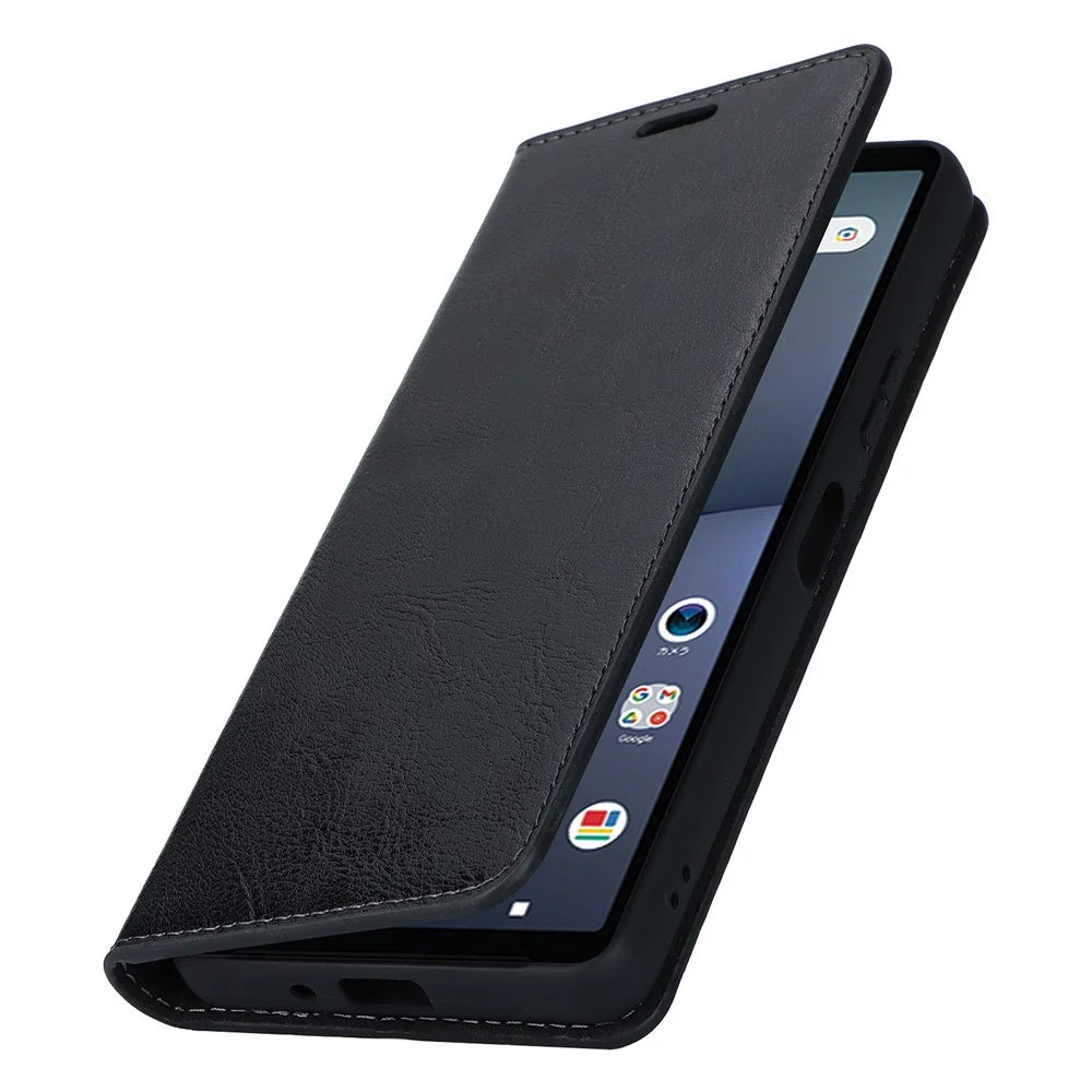 Stand Wallet for Sony Xperia 10 V Crazy Horse Texture Phone Case Genuine Cow Leather Cover - Black - 6