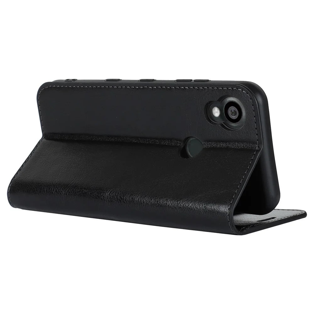 For Kyocera Digno SX3 KYG02 Phone Case Crazy Horse Texture Genuine Cow Leather Stand Wallet Anti-drop Cover - Black - 3