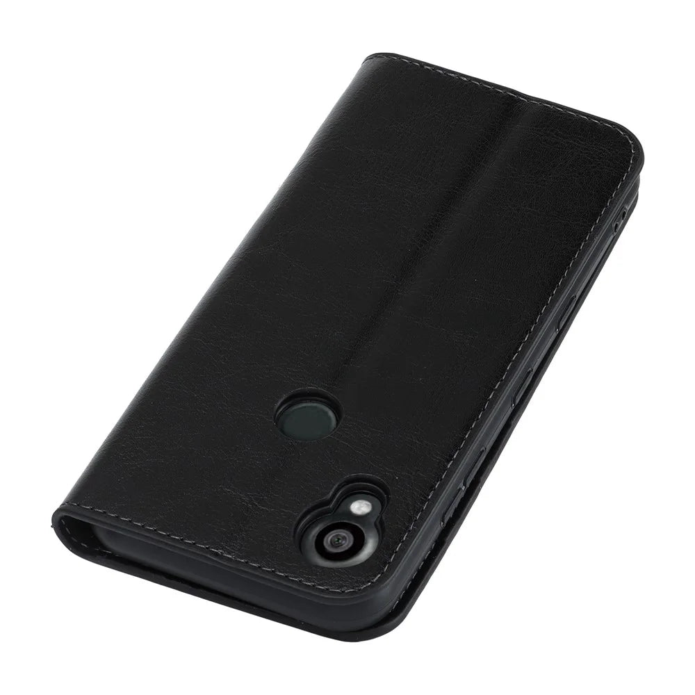 For Kyocera Digno SX3 KYG02 Phone Case Crazy Horse Texture Genuine Cow Leather Stand Wallet Anti-drop Cover - Black - 5