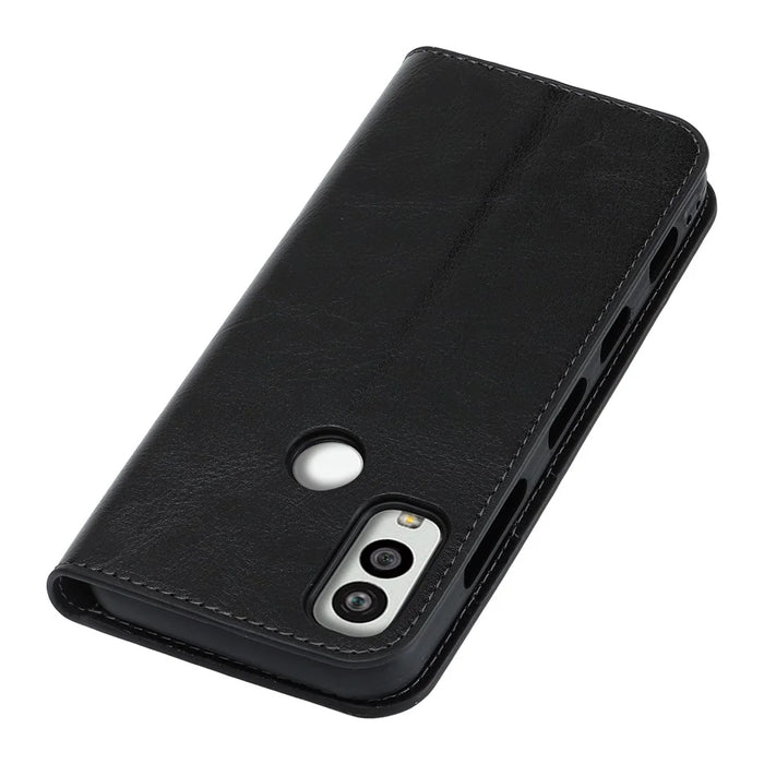 For Kyocera Android One S10 / One S9 Fall Proof Phone Case Crazy Horse Texture Genuine Cow Leather Stand Wallet Cover - Black - 5