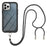 YB PC Series-4 Phone Case for iPhone 15 Pro , PC + TPU Shockproof Back Cover with Lanyard - Black - 1