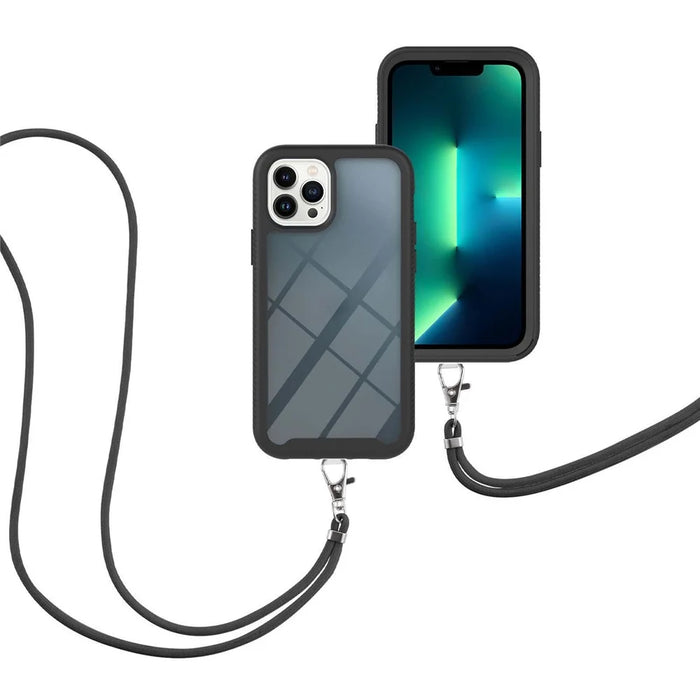 YB PC Series-4 Phone Case for iPhone 15 Pro , PC + TPU Shockproof Back Cover with Lanyard - Black - 3