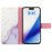For iPhone 15 Plus Case with Strap Marble Pattern Leather Phone Cover Card Holder - White+Purple LS006 - 2