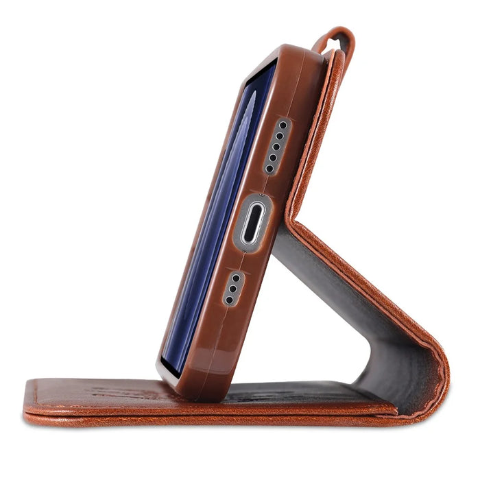 AZNS PU Leather Wallet Phone Case for iPhone 15 , Stand Phone Protective Cover - Brown - 5