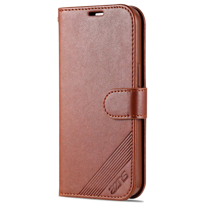 AZNS PU Leather Wallet Phone Case for iPhone 15 , Stand Phone Protective Cover - Brown - 7