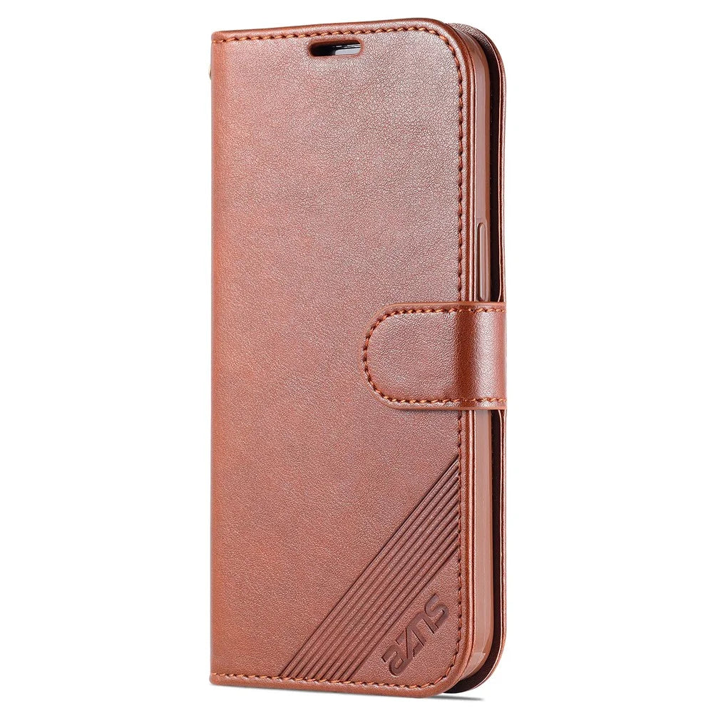 AZNS PU Leather Case for iPhone 15 Pro Max , Stand Wallet Drop-proof Phone Cover - Brown - 7