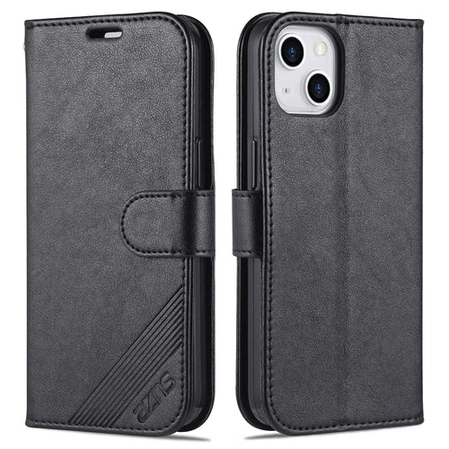 AZNS Phone Wallet Case for iPhone 15 Plus , Stand PU Leather + TPU Phone Cover - Black - 1