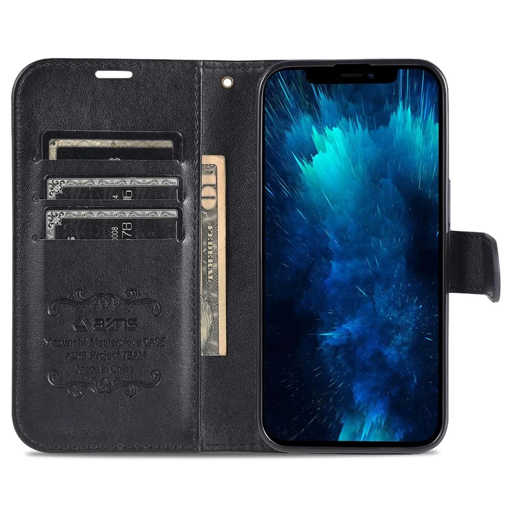 AZNS Phone Wallet Case for iPhone 15 Plus , Stand PU Leather + TPU Phone Cover - Black - 2