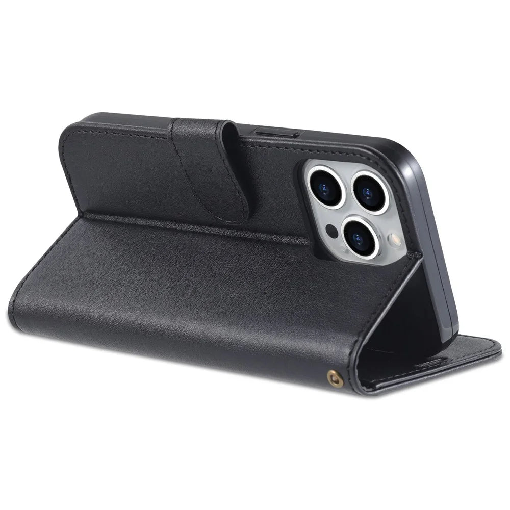 AZNS Phone Wallet Case for iPhone 15 Plus , Stand PU Leather + TPU Phone Cover - Black - 4