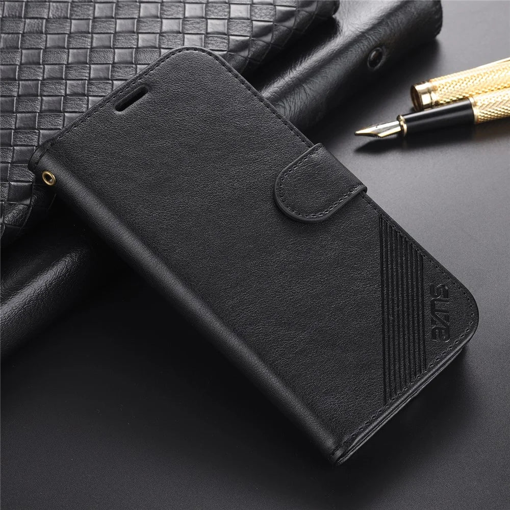 AZNS Phone Wallet Case for iPhone 15 Plus , Stand PU Leather + TPU Phone Cover - Black - 6