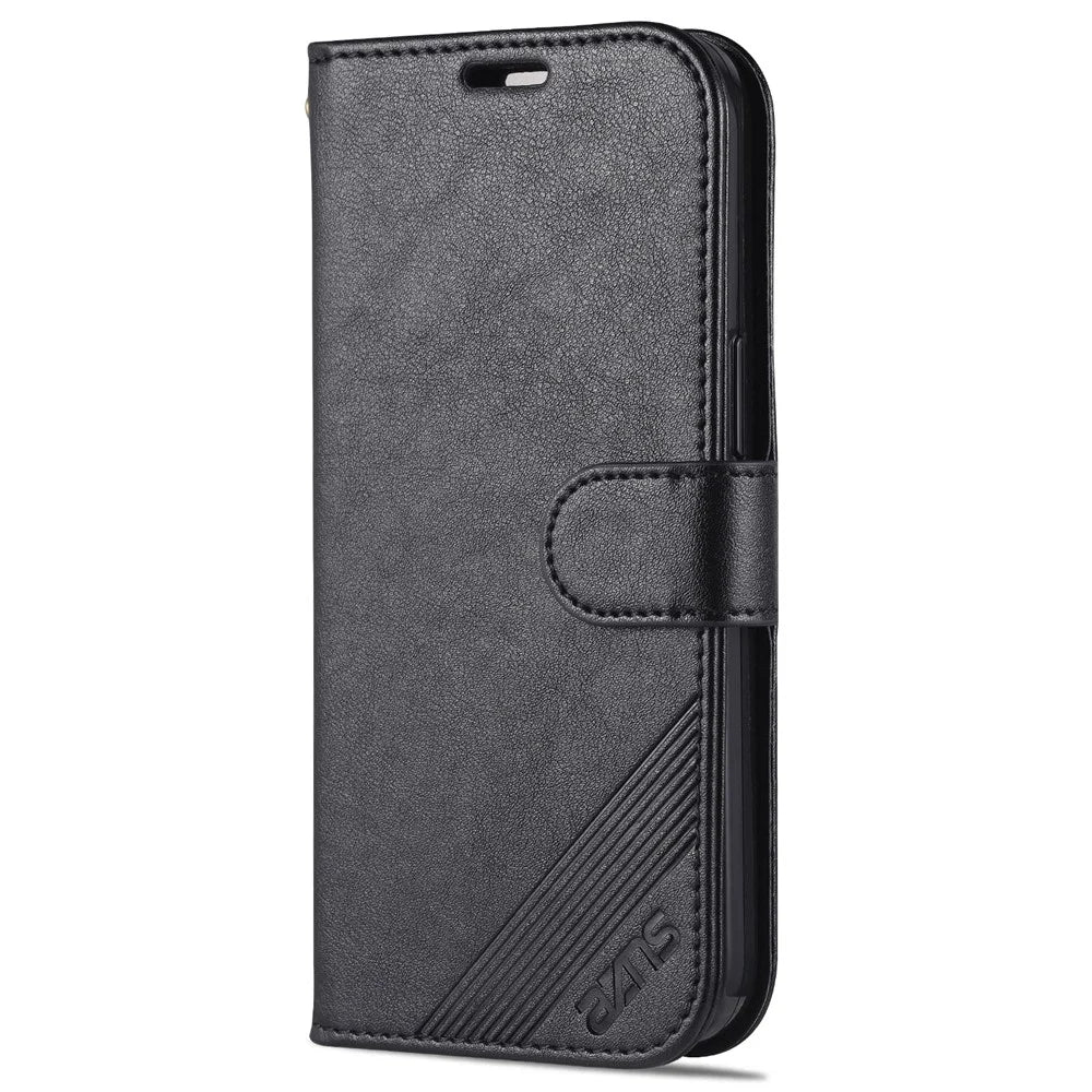 AZNS Phone Wallet Case for iPhone 15 Plus , Stand PU Leather + TPU Phone Cover - Black - 7