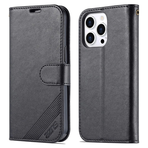 AZNS PU Leather Phone Cover for iPhone 15 Pro , Full Protection Phone Case with Stand Wallet - Black - 1