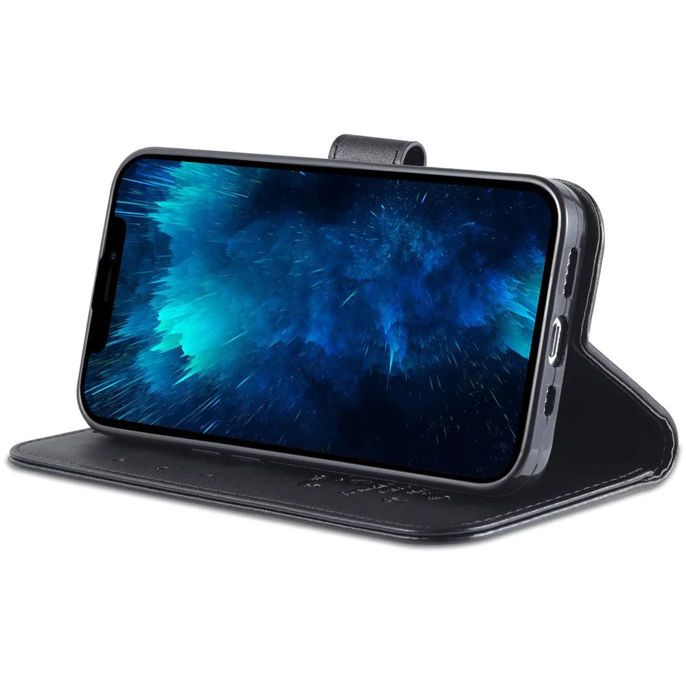 AZNS PU Leather Phone Cover for iPhone 15 Pro , Full Protection Phone Case with Stand Wallet - Black - 2