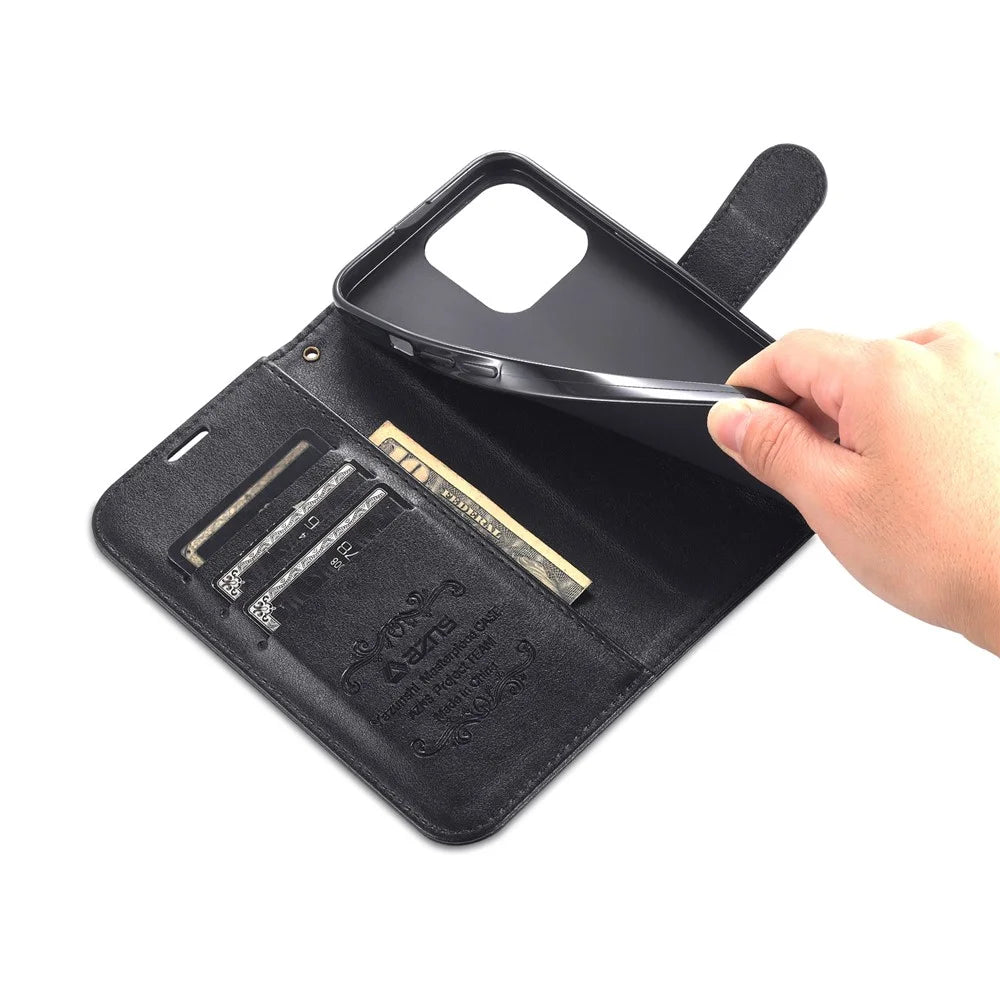AZNS PU Leather Phone Cover for iPhone 15 Pro , Full Protection Phone Case with Stand Wallet - Black - 5