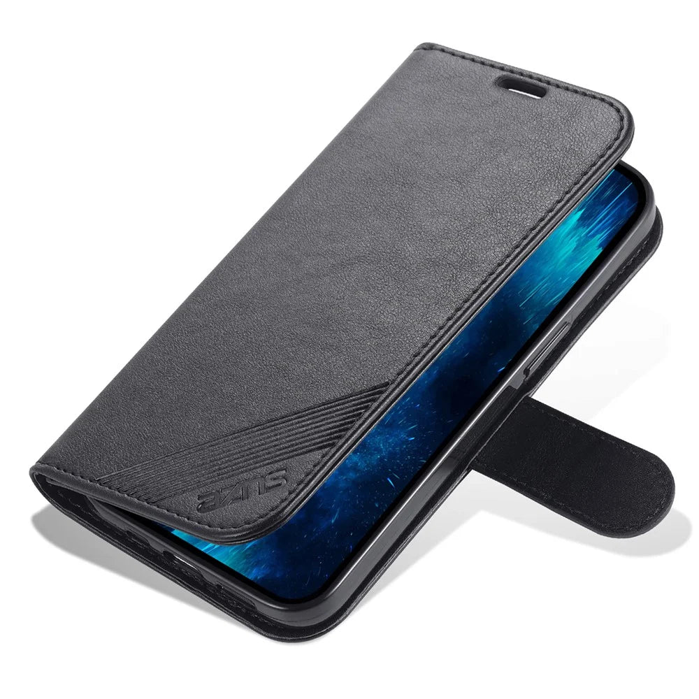 AZNS PU Leather Phone Cover for iPhone 15 Pro , Full Protection Phone Case with Stand Wallet - Black - 6