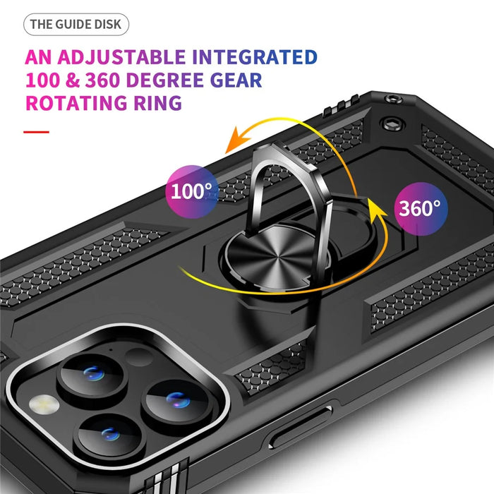 For iPhone 15 Pro Max Phone Case PC+TPU Kickstand Cover with Built-in Magnetic Holder Metal Sheet - Black - 5