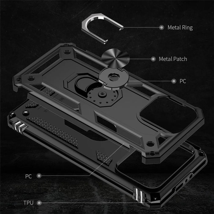For iPhone 15 Pro Max Phone Case PC+TPU Kickstand Cover with Built-in Magnetic Holder Metal Sheet - Black - 6