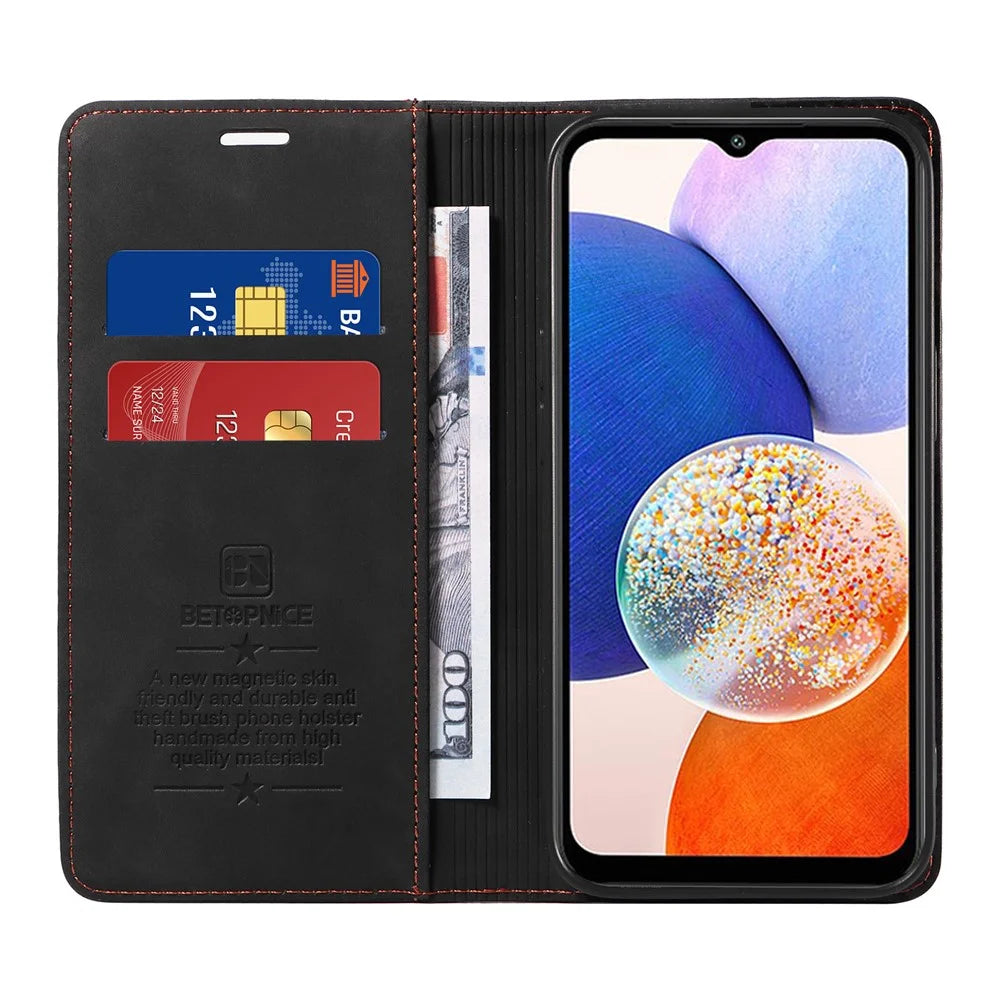 BETOPNICE 003 For Samsung Galaxy A14 4G / 5G Phone Stand Cover Shockproof Wallet RFID Blocking PU Leather Case - Black - 2