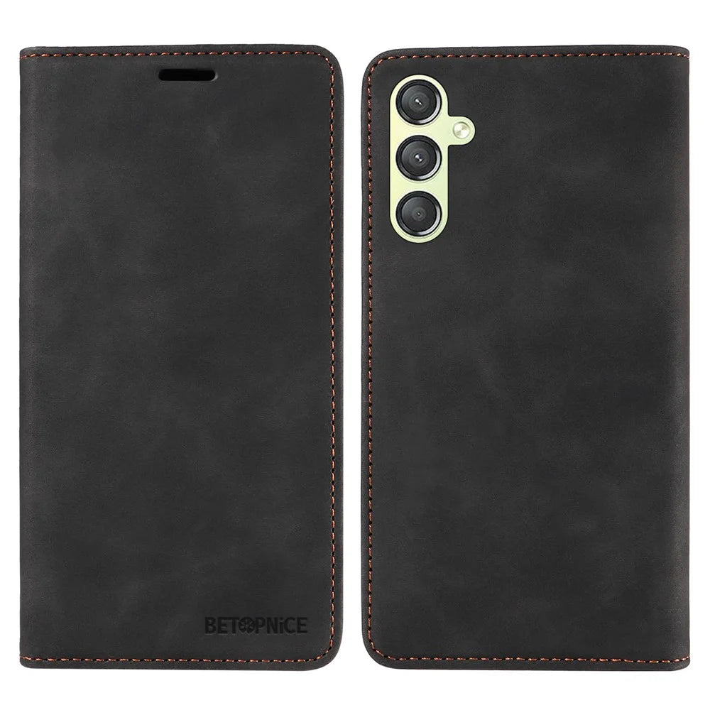 BETOPNICE 003 For Samsung Galaxy A24 4G (162.1 x 77.6 x 8.3mm) RFID Blocking PU Leather Stand Cover Shockproof Wallet Cell Phone Case - Black - 1
