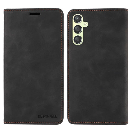 BETOPNICE 003 For Samsung Galaxy A24 4G (162.1 x 77.6 x 8.3mm) RFID Blocking PU Leather Stand Cover Shockproof Wallet Cell Phone Case - Black - 1