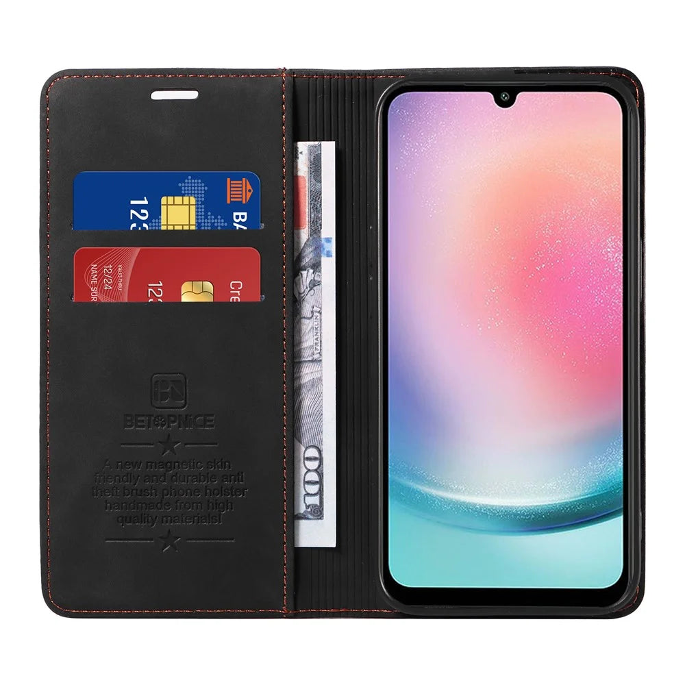 BETOPNICE 003 For Samsung Galaxy A24 4G (162.1 x 77.6 x 8.3mm) RFID Blocking PU Leather Stand Cover Shockproof Wallet Cell Phone Case - Black - 2