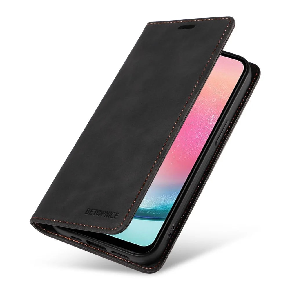 BETOPNICE 003 For Samsung Galaxy A24 4G (162.1 x 77.6 x 8.3mm) RFID Blocking PU Leather Stand Cover Shockproof Wallet Cell Phone Case - Black - 7