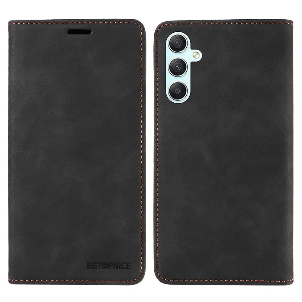 BETOPNICE 003 For Samsung Galaxy A34 5G Wallet RFID Blocking Phone Stand Cover Shockproof PU Leather Case - Black - 1