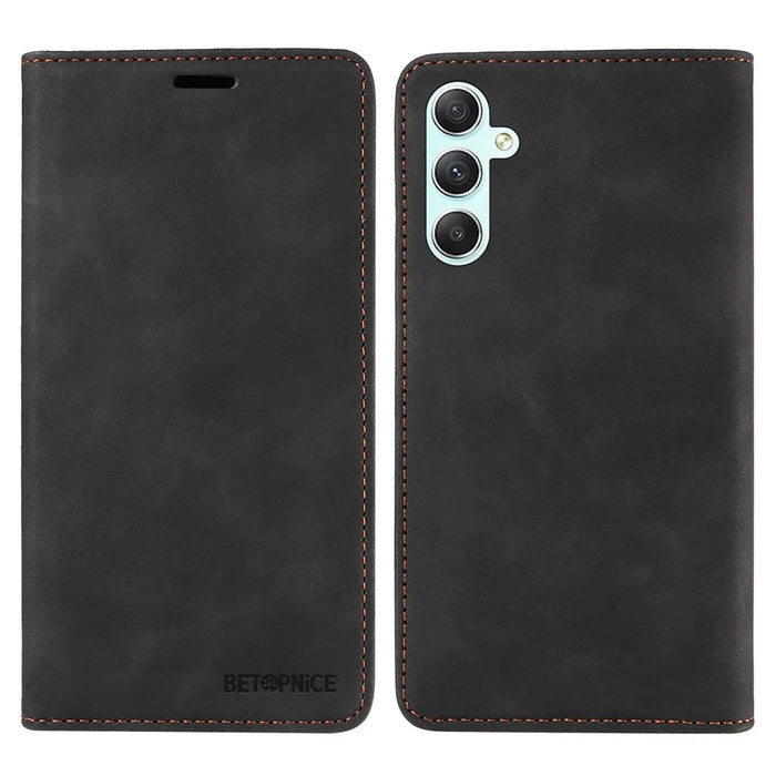 BETOPNICE 003 For Samsung Galaxy A34 5G Wallet RFID Blocking Phone Stand Cover Shockproof PU Leather Case - Black - 1