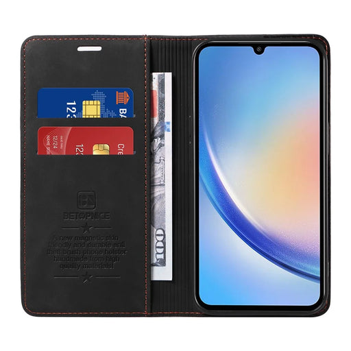 BETOPNICE 003 For Samsung Galaxy A34 5G Wallet RFID Blocking Phone Stand Cover Shockproof PU Leather Case - Black - 2