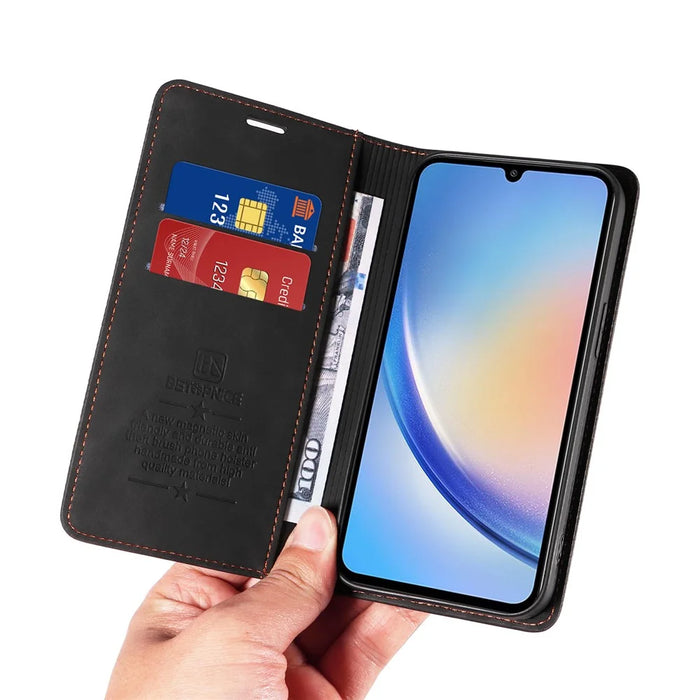 BETOPNICE 003 For Samsung Galaxy A34 5G Wallet RFID Blocking Phone Stand Cover Shockproof PU Leather Case - Black - 6