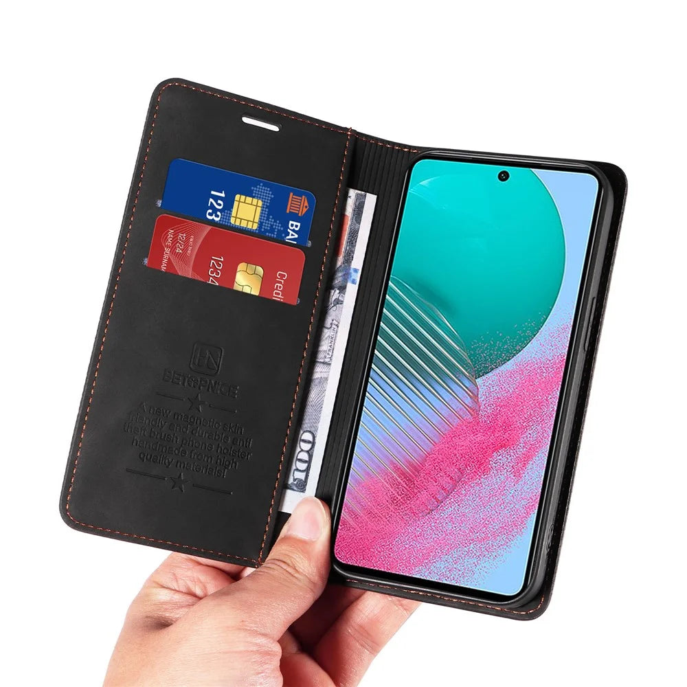 BETOPNICE 003 For Samsung Galaxy M54 5G / F54 5G Shockproof PU Leather Cell Phone Case Wallet RFID Blocking Phone Stand Cover - Black - 6