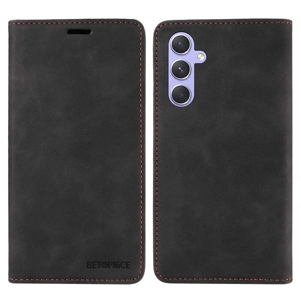 BETOPNICE 003 Phone Stand Cover For Samsung Galaxy A54 5G , Anti-Dust Wallet RFID Blocking PU Leather Case - Black - 1
