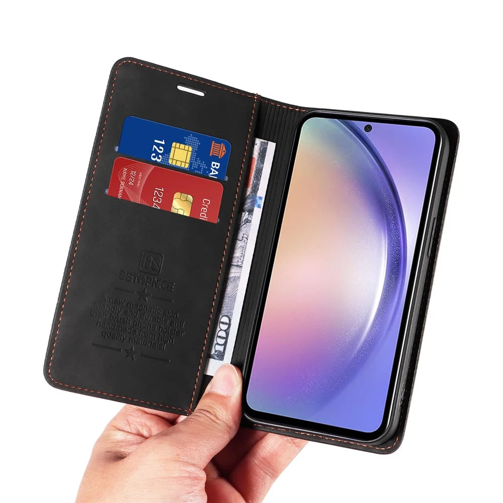BETOPNICE 003 Phone Stand Cover For Samsung Galaxy A54 5G , Anti-Dust Wallet RFID Blocking PU Leather Case - Black - 6